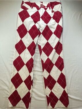 Loudmouth American Argyle Golf Pants EUC Diamond 34X31 Cotton Bright Flamboyant